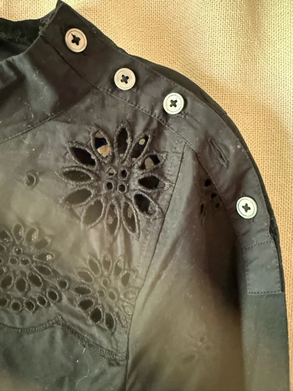 J. Crew Black Eyelet Scalloped Hem Long-Sleeve Blouse - Picture 3 of 5